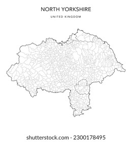 Administrative Map of North Yorkshire with County, Unitary Authorities and Civil Parishes as of 2023 - United Kingdom, England - Vector Map svg