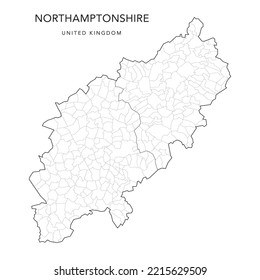 Administrative Map of Northamptonshire with County, Unitary Authorities and Civil Parishes as of 2023 - United Kingdom, England - Vector Map