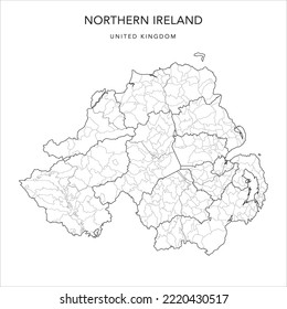 Administrative Map Of Northern Ireland With Districts, Traditional Counties And Civil Parishes As Of 2022 - United Kingdom - Vector Map