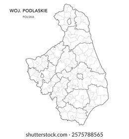 Administrative Map of Podlaskie Voivodeship with Municipality Areas (Obszary Gmin), Municipalities (Gminy), and Counties (Powiaty) Subdivisions as of 2025 - Poland (Polska) - Vector Map