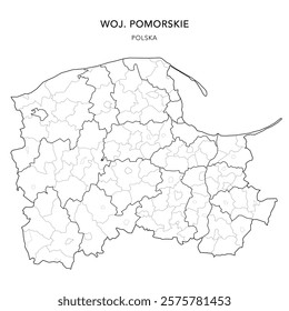 Administrative Map of Pomeranian Voivodeship (Pomorskie) with Municipality Areas (Obszary Gmin), Municipalities (Gminy), and Counties (Powiaty) Subdivisions as of 2024 - Poland (Polska) - Vector Map