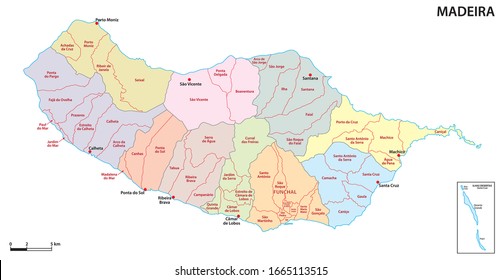 Administrative map of the Portuguese island of Madeira