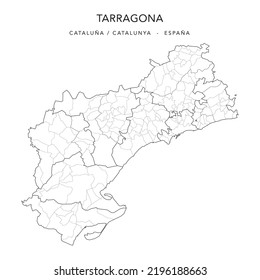 Administrative Map of the Province of Tarragona (Catalonia) with Jurisdictions (Partidos Judiciales), Comarques (Comarcas) and Municipalities (Municipios) as of 2022 - Spain - Vector Map