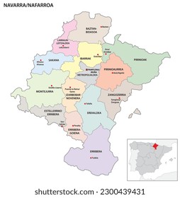 Administrative map of the regions in the Spanish Autonomous community of Navarre
