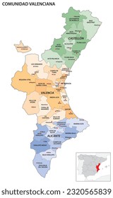 Mapa administrativo de las regiones de la Comunidad Autónoma Española de Valencia