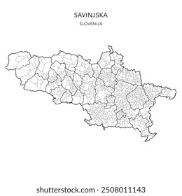 Administrative Map of the Savinja Statistical Region (Savinjska) with Municipalities (Občine) and Settlements (Naselja) as of 2024 - Slovenia - Vector Map