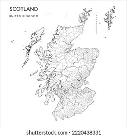 Administrative Map of Scotland with Council Areas, Traditional Counties and Civil Parishes as of 2022 - United Kingdom - Vector Map