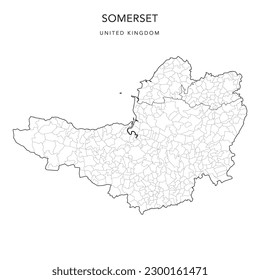 Administrative Map of Somerset with County, Unitary Authorities and Civil Parishes as of 2023 - United Kingdom, England - Vector Map