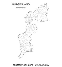 Administrative Map of the State of Burgenland with Municipalities (Gemeinden) and Districts (Bezirke) as of 2022 - Austria - Vector Map