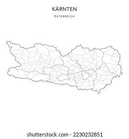 Administrative Map of the State of Carinthia (Kärnten) with Municipalities (Gemeinden) and Districts (Bezirke) as of 2022 - Austria - Vector Map