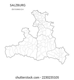 Administrative Map of the State of Salzburg with Municipalities (Gemeinden) and Districts (Bezirke) as of 2022 - Austria - Vector Map