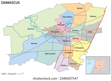 Administrative map of the Syrian capital Damascus