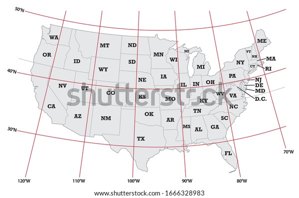 administrative map United States with latitude\
and longitude