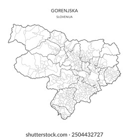 Administrative Map of the Upper Carniola Statistical Region (Gorenjska) with Municipalities (Občine) and Settlements (Naselja) as of 2024 - Slovenia - Vector Map