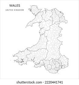 Administrative Map of Wales (Cymru) with Unitary Authorities and Communities as of 2022 - United Kingdom - Vector Map