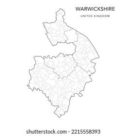 Administrative Map of Warwickshire with Districts and Civil Parishes as of 2023 - United Kingdom, England - Vector Map