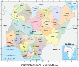 Administrative map of the West African state of Nigeria