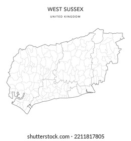 Administrative Map West Sussex Counties Districts Stock Vector (Royalty ...