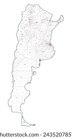 Administrative outline map of Argentina showing regions, provinces