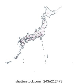 Administrative outline map of Japan showing regions provinces