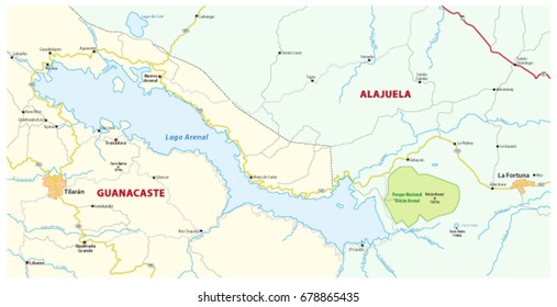 Administrative and political map of the environment of the Costa rican lake arenal