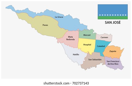 Administrative and political map with flag of San Jose, Costa Rica