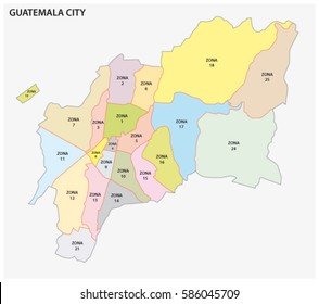 Administrative political map of the Guatemalan capital Guatemala City