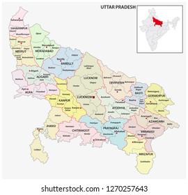 administrative and political map of indian state of Uttar Pradesh, india