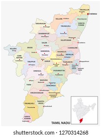  administrative and political map of indian state of Tamil Nadu, india