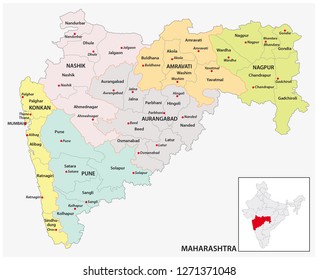 administrative and political map of indian state of Maharashtra, india