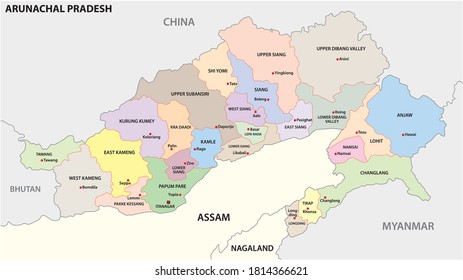 mapa administrativo y político del estado indio de Arunachal Pradesh 2020, india