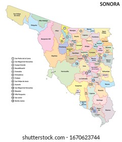 administrative and political map of the mexican state of sonora 