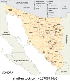 administrative and political map of the mexican state of sonora 