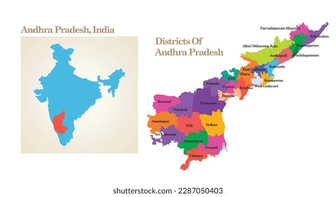 mapa administrativo y político del estado Andhra Pradesh en India.