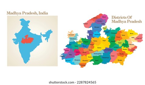 administrative and political map of the State Madhya Pradesh in India.