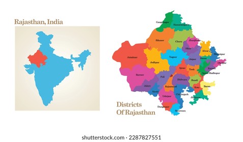 administrative and political map of the State Rajasthan in India.