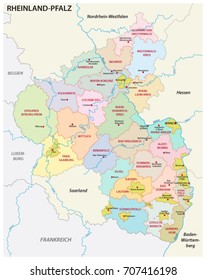 administrative and political map of the state of Rhineland-Palatinate in german language