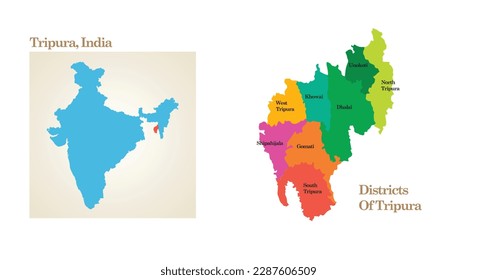 administrative and political map of the State Tripura in India.