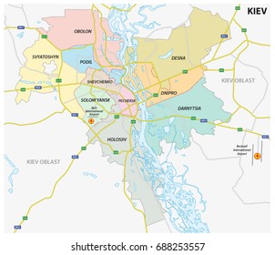 Administrative, political and roadmap of the Ukrainian capital Kiev, Ukraine