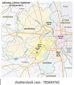 Administrative, political and street map of the National Capital Territory of Delhi (NCT)