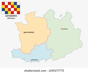 administrative and political vector map of the belgian province Antwerp with flag
