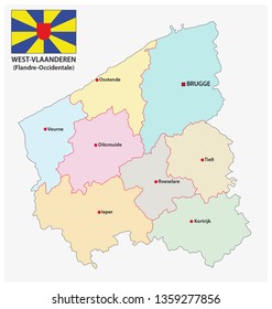 administrative and political vector map of the belgian province west flanders with flag