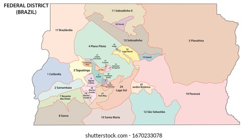 administrative and political vector map of the Brazilian Capital District