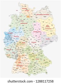 administrative and political vector  map of Germany, newly revised 2019