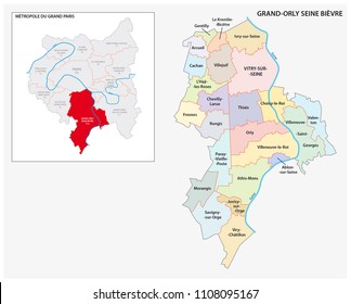 administrative and political vector map of Grand Orly Seine Bievre, Greater Paris, France