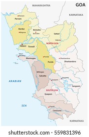 Administrative and political vector map of the Indian state of Goa