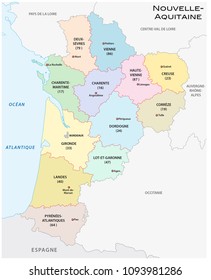 administrative and political vector map of the region Nouvelle-Aquitaine, France