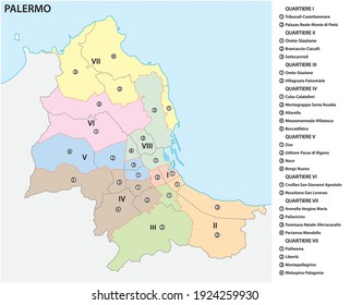Verwaltungs- und politische Vektorkarte der sizilianischen Hauptstadt Palermo, Italien