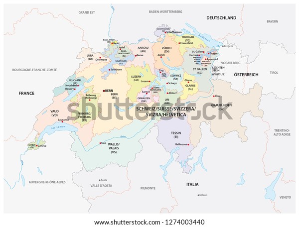 Administrative Political Vector Map Switzerland Stock Vector (Royalty ...