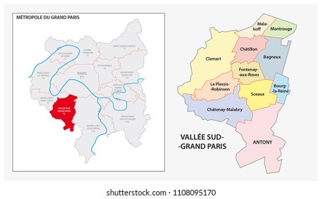 administrative and political vector map of Vallee Sud Grand Paris, Greater Paris, France